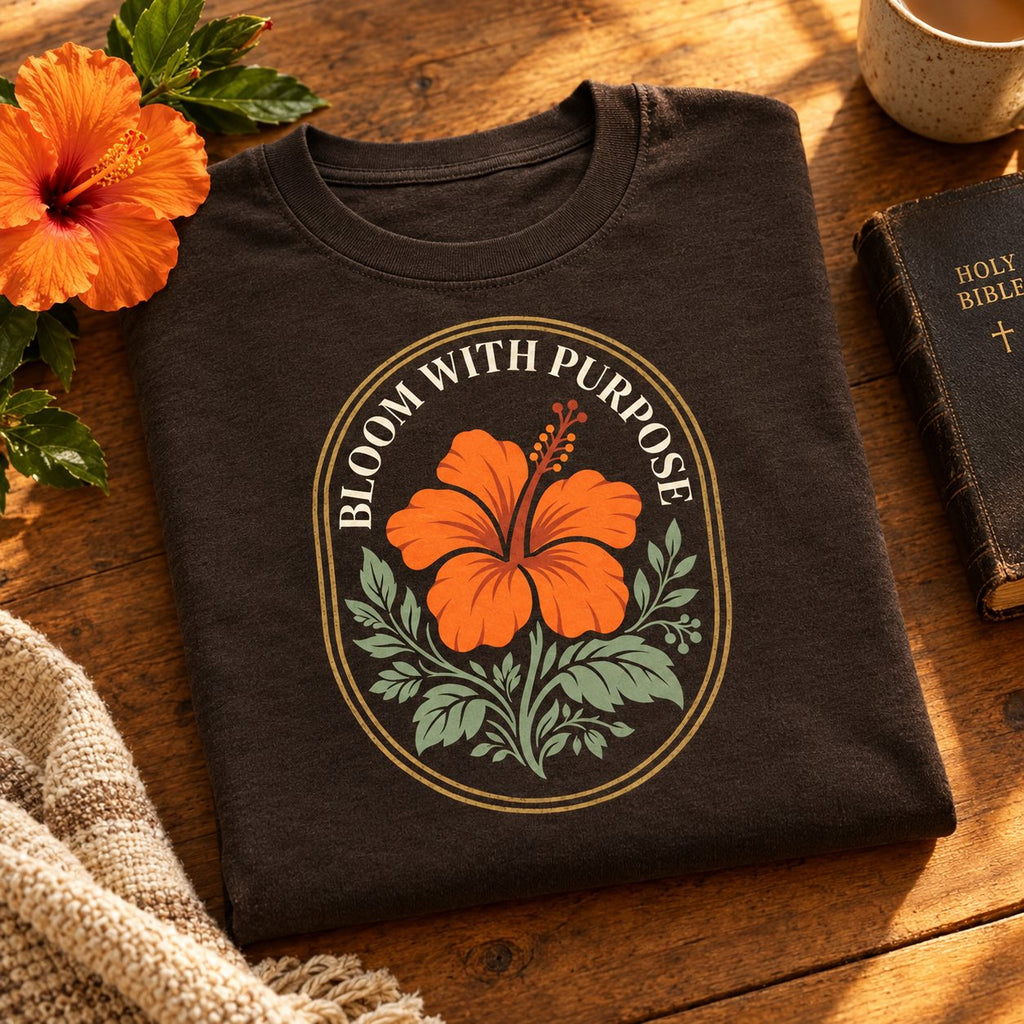 Bloom With Purpose design on a t-shirt