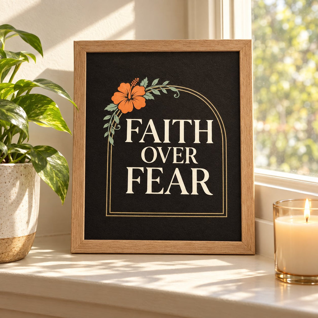 Faith Over Fear printable art in a frame