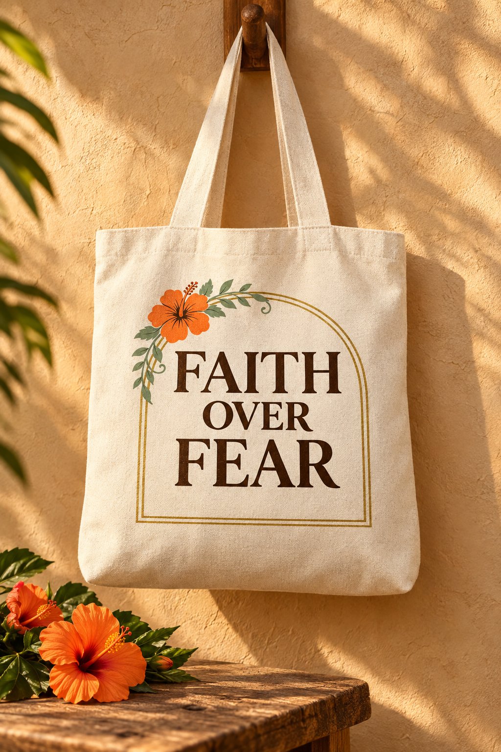 Faith Over Fear design on a tote bag