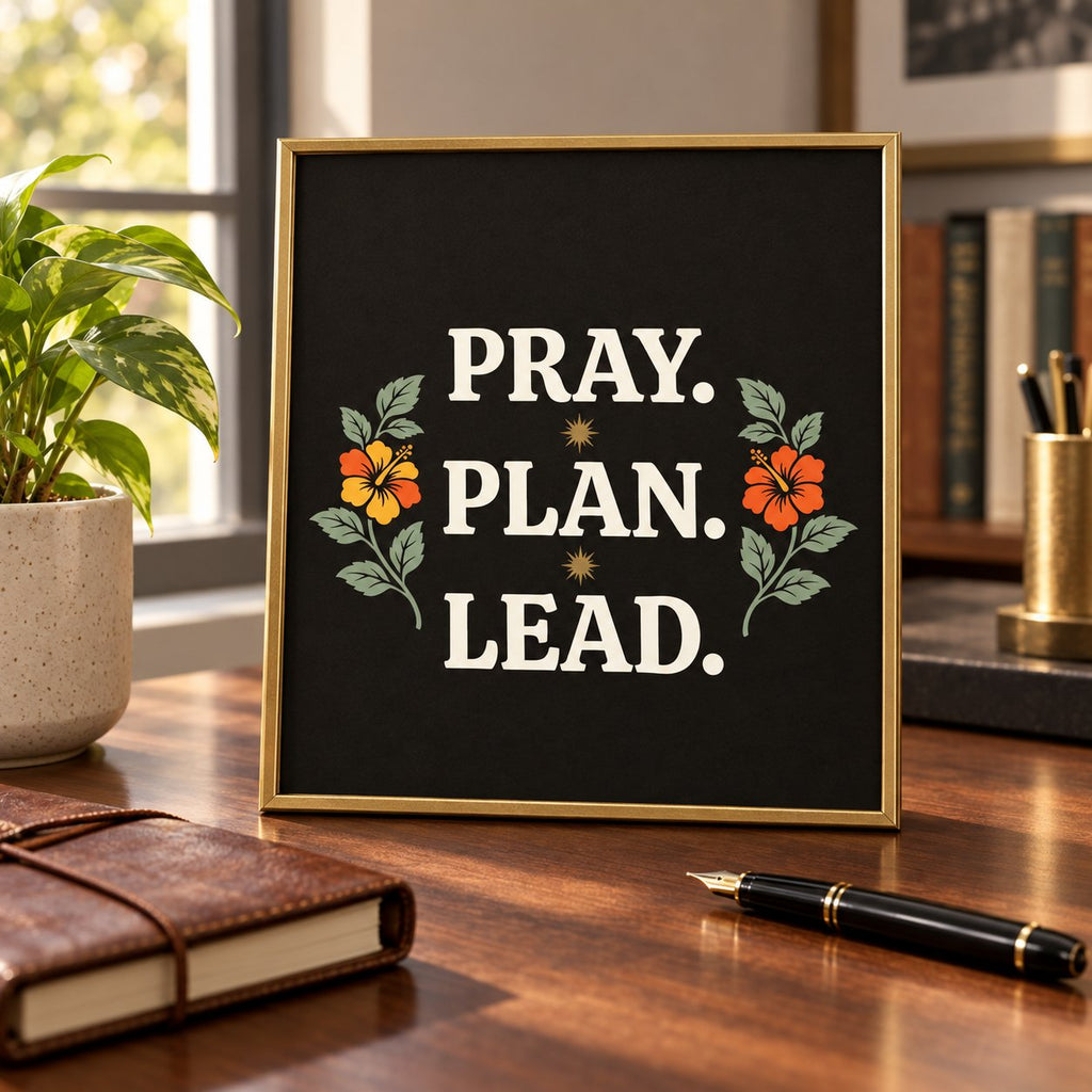 Pray. Plan. Lead. printable art in a frame