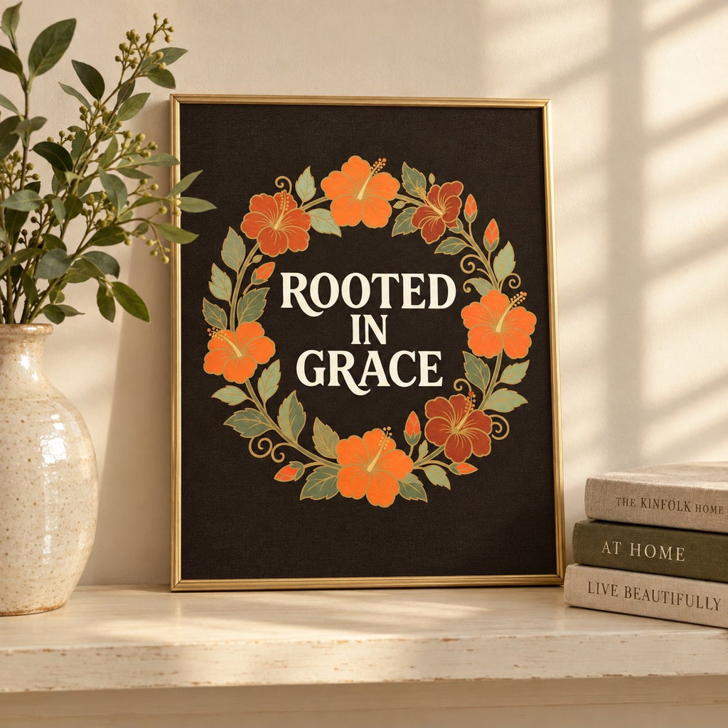 Rooted in Grace printable art in a frame